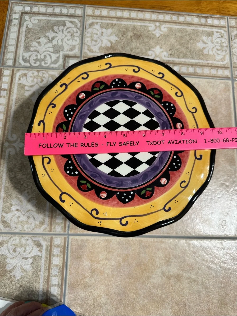 Colorful Hand-Painted Pedestal Cake Stand - Yellow, Purple & Black